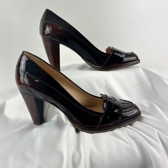 Cole Haan Shoes - Cole Haan Nike Air Brown Patent Leather Penny Loafer High Heels